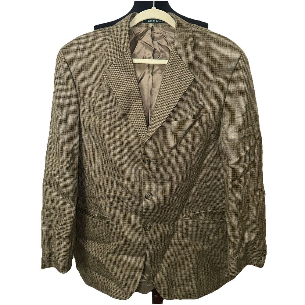 VTG Lauren Ralph Lauren Blazer Mens 42R Brown Houndstooth Pure Wool Made Canada